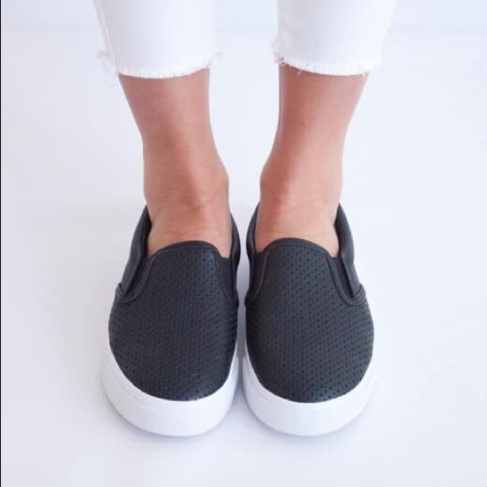 Black Perforated Slip On Sneakers